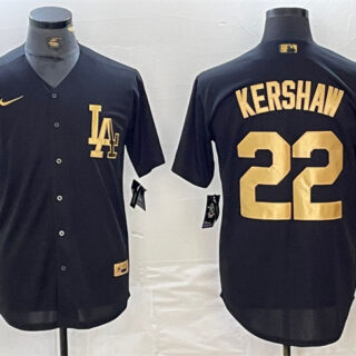 Men's Los Angeles Dodgers #22 Clayton Kershaw Black Cool Base Stitched Baseball Jersey