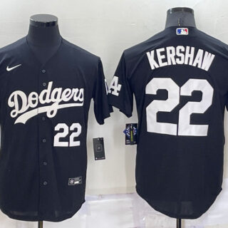Men's Los Angeles Dodgers #22 Clayton Kershaw Black Cool Base Stitched Baseball Jersey