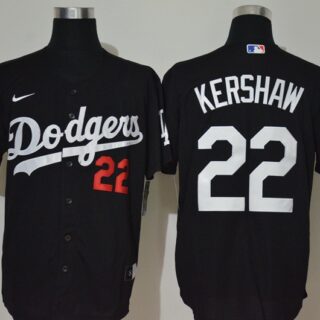 Men's Los Angeles Dodgers #22 Clayton Kershaw Black Stitched MLB Cool Base Nike Jersey