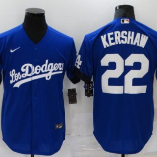 Men's Los Angeles Dodgers #22 Clayton Kershaw Blue 2021 City Connect Cool Base Stitched Jersey