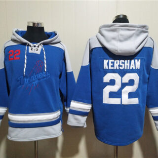 Men's Los Angeles Dodgers #22 Clayton Kershaw Blue Ageless Must-Have Lace-Up Pullover Hoodie