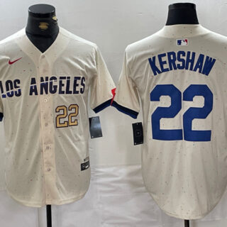 Men's Los Angeles Dodgers #22 Clayton Kershaw Cream Stitched Baseball Jerseys