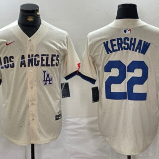 Men's Los Angeles Dodgers #22 Clayton Kershaw Cream Stitched Baseball Jerseys