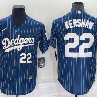 Men's Los Angeles Dodgers #22 Clayton Kershaw Navy Cool Base Stitched Baseball Jersey