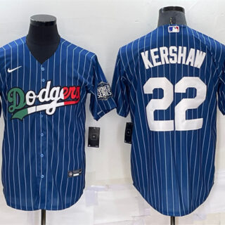 Men's Los Angeles Dodgers #22 Clayton Kershaw Navy Mexico World Series Cool Base Stitched Baseball Jersey