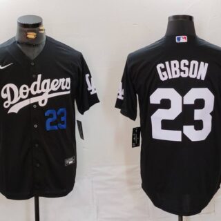 Men's Los Angeles Dodgers #23 Kirk Gibson Black Cool Base Stitched Baseball Jerseys