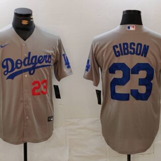 Men's Los Angeles Dodgers #23 Kirk Gibson Grey Cool Base Stitched Baseball Jerseys