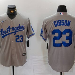 Men's Los Angeles Dodgers #23 Kirk Gibson Grey Cool Base Stitched Baseball Jerseys
