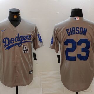 Men's Los Angeles Dodgers #23 Kirk Gibson Grey Cool Base Stitched Baseball Jerseys
