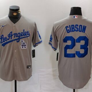 Men's Los Angeles Dodgers #23 Kirk Gibson Grey Cool Base Stitched Baseball Jerseys