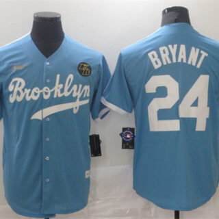 Men's Los Angeles Dodgers #24 Kobe Bryant Light Blue Throwback With KB Patch Cool Base Stitched Baseball Jersey
