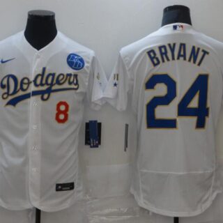 Men's Los Angeles Dodgers #24 Kobe Bryant White Gold 2021 Gold Program Flexbase Jersey