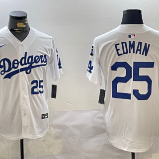 Men's Los Angeles Dodgers #25 Tommy Edman White 2024 World Series With Fernando Memorial Patch Home Limited Stitched Baseball Jerseys