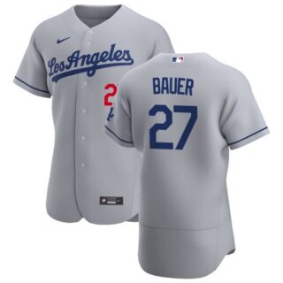 Men's Los Angeles Dodgers #27 Trevor Bauer Gray Authentic Jersey