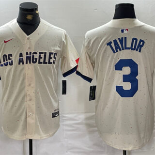 Men's Los Angeles Dodgers #3 Chris Taylor Cream Stitched Baseball Jersey