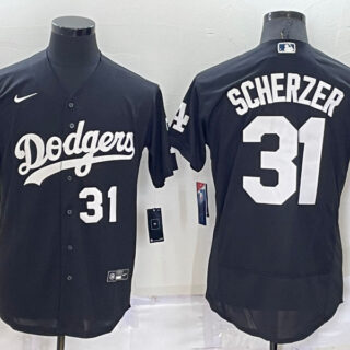 Men's Los Angeles Dodgers #31 Max Scherzer Black Flex Base Stitched Baseball Jersey
