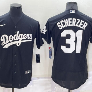 Men's Los Angeles Dodgers #31 Max Scherzer Black Flex Base Stitched Baseball Jerseys