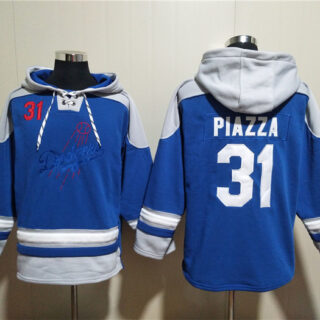 Men's Los Angeles Dodgers #31 Mike Piazza Blue Ageless Must-Have Lace-Up Pullover Hoodie