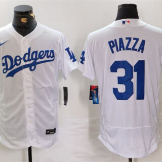 Men's Los Angeles Dodgers #31 Mike Piazza White Flex Base Stitched Baseball Jersey