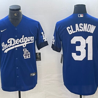 Men's Los Angeles Dodgers #31 Tyler Glasnow Blue City Connect Cool Base Stitched Baseball Jersey