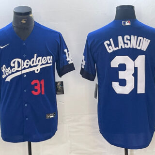 Men's Los Angeles Dodgers #31 Tyler Glasnow Blue City Connect Cool Base Stitched Baseball Jersey