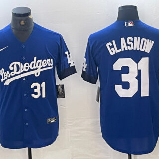 Men's Los Angeles Dodgers #31 Tyler Glasnow Blue City Connect Cool Base Stitched Baseball Jersey