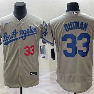 Men's Los Angeles Dodgers #33 James Outman Gray Flex Base Stitched Baseball Jersey