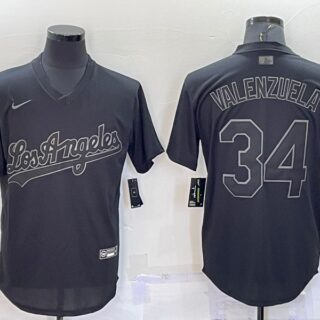 Men's Los Angeles Dodgers #34 Fernando Valenzuela Black Stitched Baseball Jersey