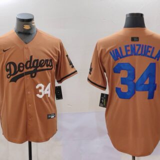 Men's Los Angeles Dodgers #34 Fernando Valenzuela Brown Cool Base Stitched Baseball Jerseys