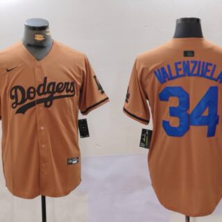 Men's Los Angeles Dodgers #34 Fernando Valenzuela Brown Cool Base Stitched Baseball Jerseys