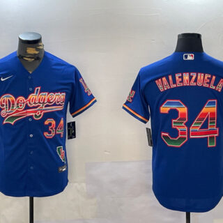 Men's Los Angeles Dodgers #34 Fernando Valenzuela Royal Mexico California Patch Cool Base Stitched Baseball Jersey