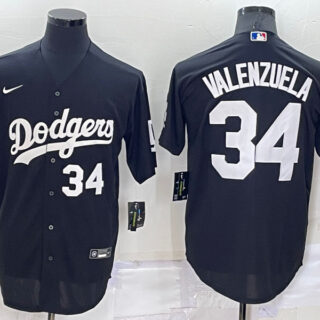 Men's Los Angeles Dodgers #34 Toro Valenzuela Black Cool Base Stitched Baseball Jersey