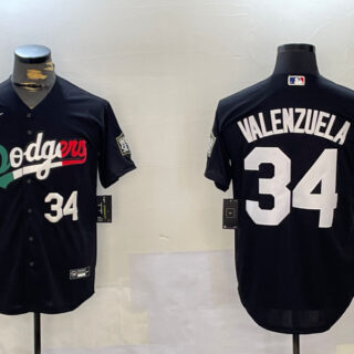 Men's Los Angeles Dodgers #34 Toro Valenzuela Black Mexico 2024 World Series With No. 34 Patch Cool Base Stitched Baseball Jerseys