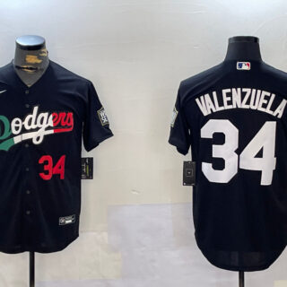 Men's Los Angeles Dodgers #34 Toro Valenzuela Black Mexico 2024 World Series With No. 34 Patch Cool Base Stitched Baseball Jerseys