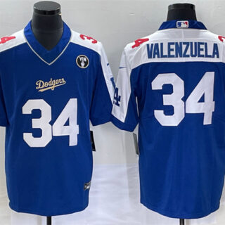 Men's Los Angeles Dodgers #34 Toro Valenzuela Blue Vin Scully Patch Stitched Jersey