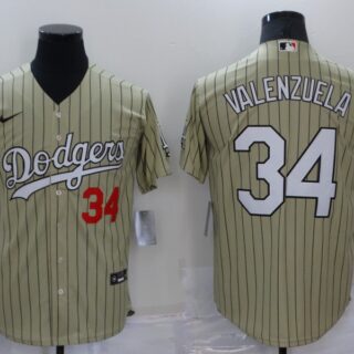 Men's Los Angeles Dodgers #34 Toro Valenzuela Cream Cool Base Stitched Jersey
