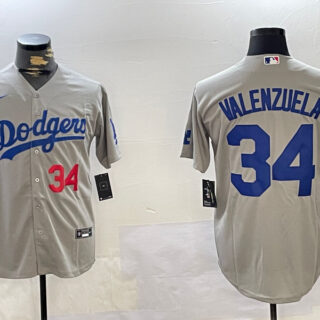 Men's Los Angeles Dodgers #34 Toro Valenzuela Grey Cool Base Stitched Baseball Jerseys