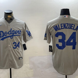 Men's Los Angeles Dodgers #34 Toro Valenzuela Grey Cool Base Stitched Baseball Jersey