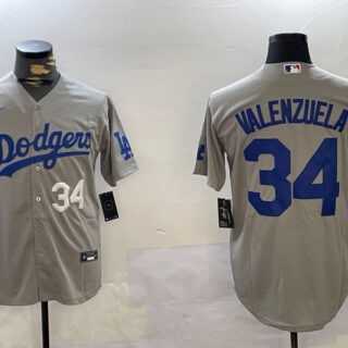 Men's Los Angeles Dodgers #34 Toro Valenzuela Grey Cool Base Stitched Baseball Jerseys