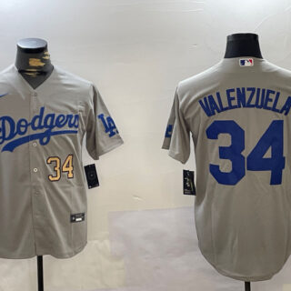 Men's Los Angeles Dodgers #34 Toro Valenzuela Grey Cool Base Stitched Baseball Jerseys