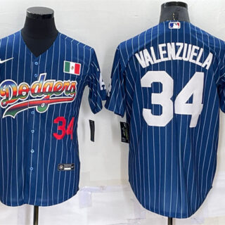 Men's Los Angeles Dodgers #34 Toro Valenzuela Navy Mexico Rainbow Cool Base Stitched Baseball Jersey