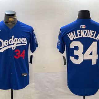 Men's Los Angeles Dodgers #34 Toro Valenzuela Royal 2024 World Series Champions With Fernando Memorial Patch Alternate Limited Stitched Baseball Jersey