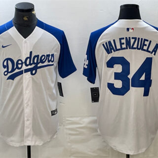Men's Los Angeles Dodgers #34 Toro Valenzuela White Blue Vin Patch Cool Base Stitched Baseball Jersey