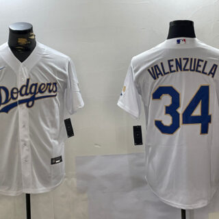 Men's Los Angeles Dodgers #34 White Gold Championship Cool Base Stitched Jerseys