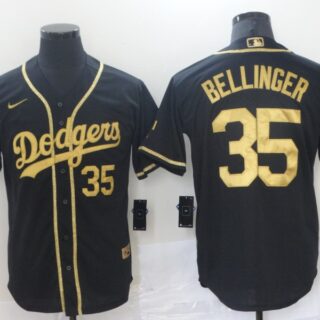 Men's Los Angeles Dodgers #35 Cody Bellinger Black Gold Stitched MLB Cool Base Nike Jersey