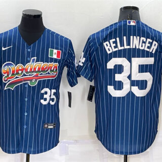 Men's Los Angeles Dodgers #35 Cody Bellinger Navy Mexico Rainbow Cool Base Stitched Baseball Jersey
