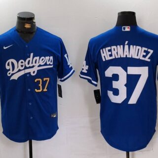 Men's Los Angeles Dodgers #37 Teoscar Hernandez Blue Cool Base Stitched Baseball Jerseys