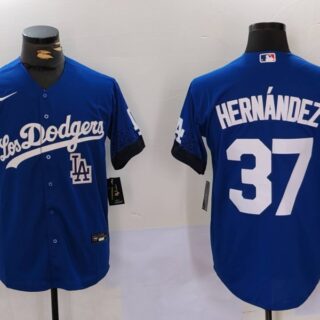 Men's Los Angeles Dodgers #37 Teoscar Hernandez Blue Cool Base Stitched Baseball Jerseys