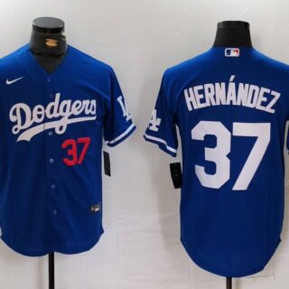 Men's Los Angeles Dodgers #37 Teoscar Hernandez Blue Cool Base Stitched Baseball Jerseys