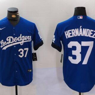 Men's Los Angeles Dodgers #37 Teoscar Hernandez Blue Cool Base Stitched Baseball Jerseys